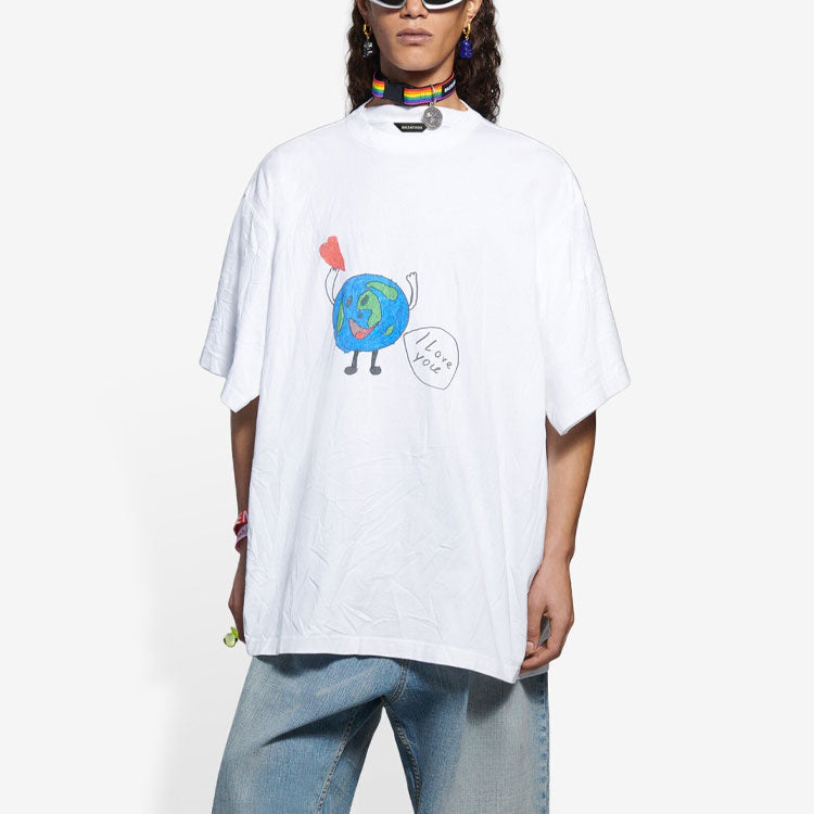 Balenciaga SS21 Retro Plain Weave Large Fit Short Sleeve Unisex White T-Shirt 657059TKV949000