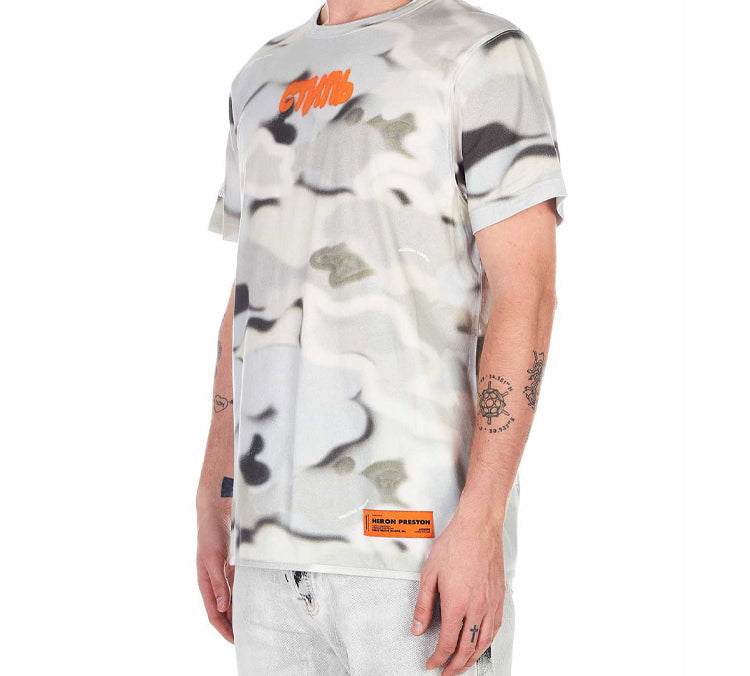 Men's HERON PRESTON Camouflage Printing Short Sleeve Gray White HMAA011S209140088819