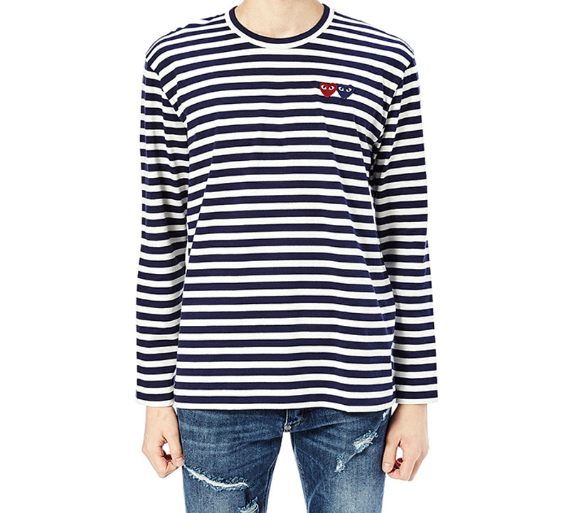 COMME des GARCONS PLAY Striped Double Logo Long Sleeves Tee 'Black White' AZ-T228-051-1