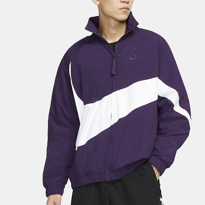 Nike Big Swoosh Sportswear Full Cardigan Woven Stand Collar Jacket For Men Purple AR3133-525
