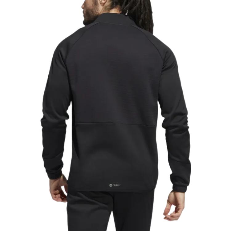adidas Solid Color Half Zipper Sports Long Sleeves Hoodie Men's Black HN4550