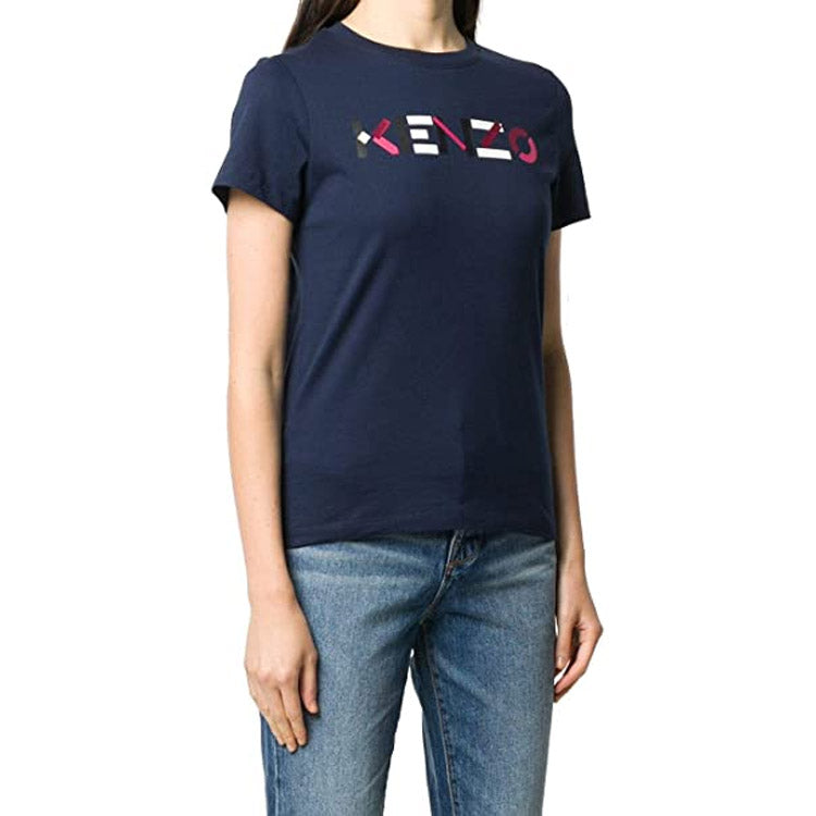 KENZO Alphabet Logo Pattern Round Neck Short Sleeve Navy Blue FA62TS8404SJ-76