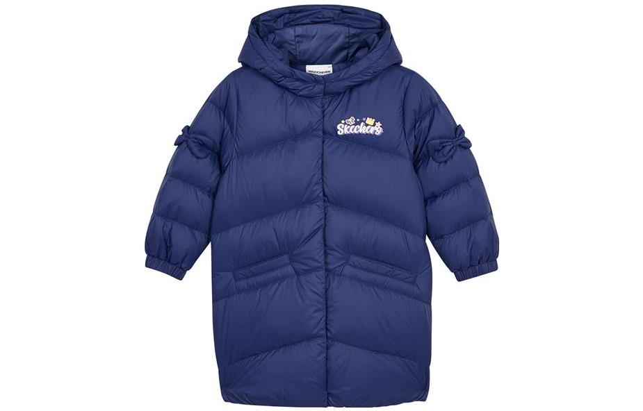 (GS) Skechers Logo Printed Bow Decoration Long Down Jacket 'Pink Blue Purple' L421G128