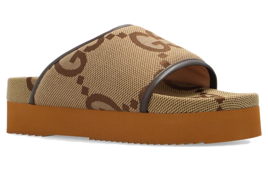 (WMNS) Gucci Jumbo GG Platform Slide 'Camel Ebony Monogram' 700301-UKM60-2593