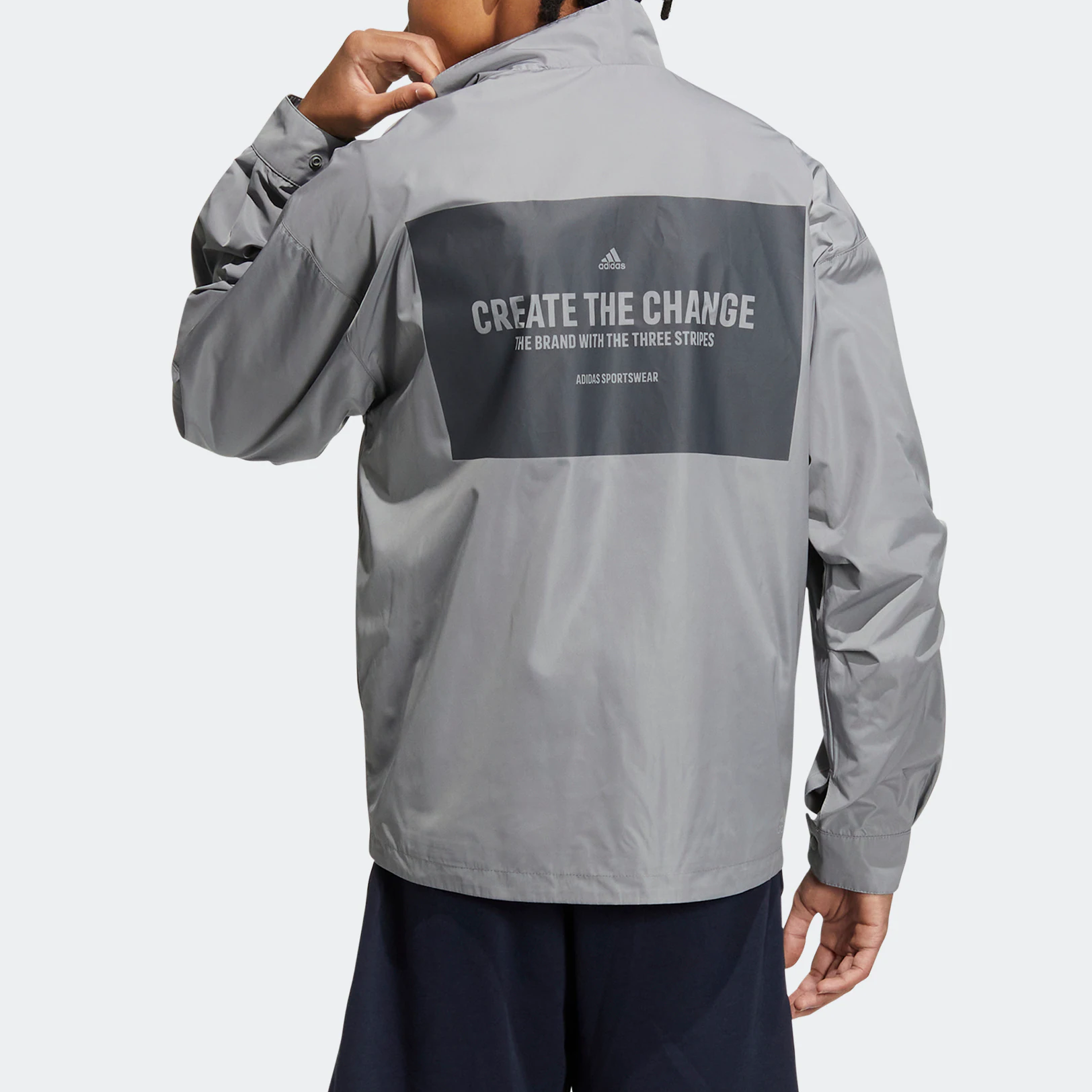 Men's adidas Woven Jacket Alphabet Printing Sports Zipper Stand Collar Gray HZ7058