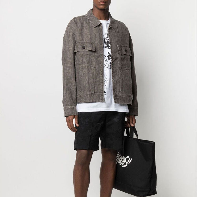 Stussy Boxy Linen Zip Jacket Loose Solid Color Zipper Unisex Gray 115569