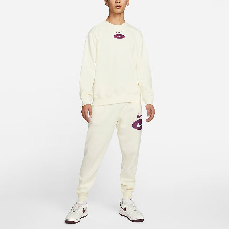 Men's Nike As Nsw Sl Bb Crew Casual Sports Fleece Lined Round Neck Long Sleeves Ivory DM5461-113
