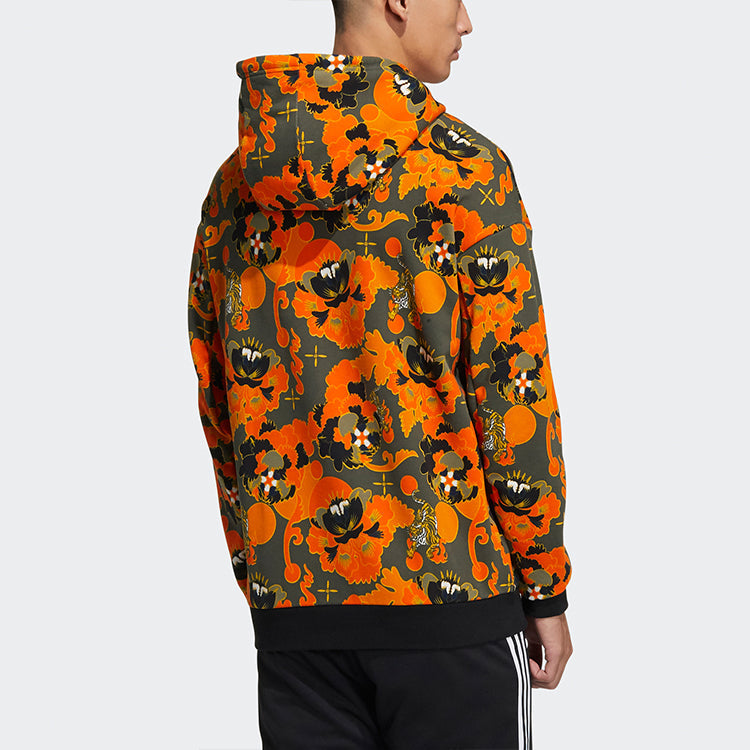 adidas Aop Hoody Printing Casual Sports Pullover Orange Yellow GT6492