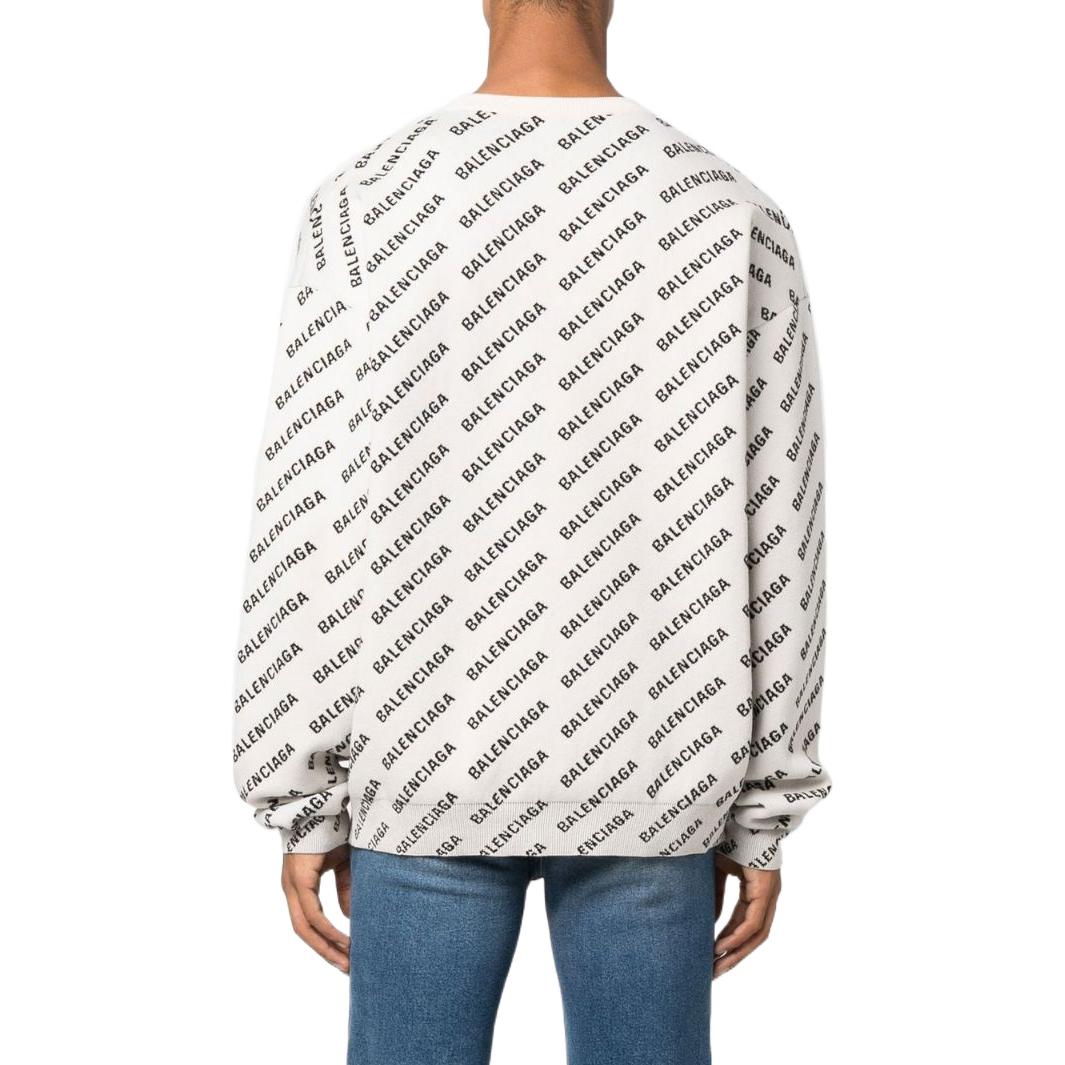 Balenciaga All Over Logo Crewneck Sweater 'White Black' 702952T32339054
