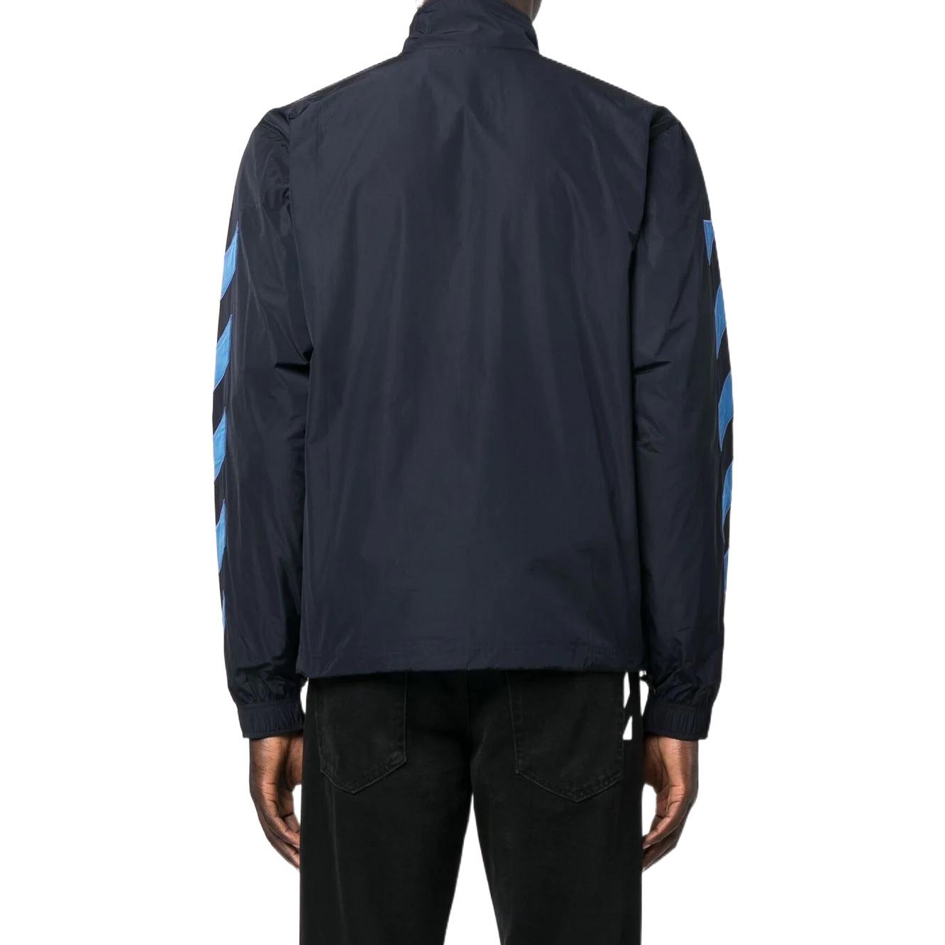 Men's Off-White Logo Printing Pattern Zipper Stand Collar Jacket Black OMBD040F22FAB00146454645
