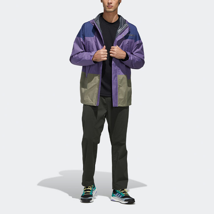 adidas Terrex Xplr Rain 2.5 J Outdoor Sports waterproof Colorblock Hooded Jacket Purple FN0832