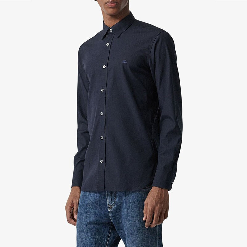 Men's Burberry Logo Casual Long Sleeves Button Shirt Navy Blue 80087051