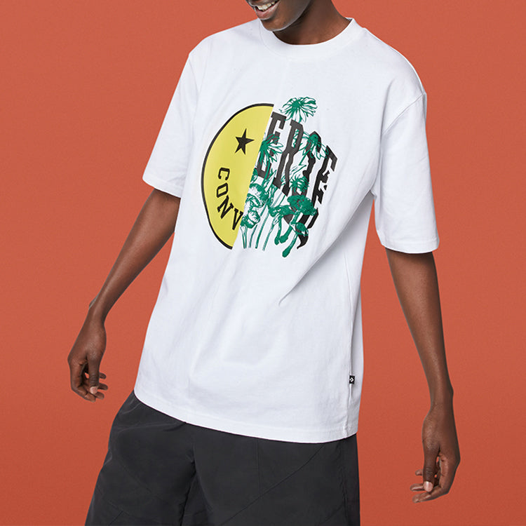 Men's Converse Smiling Face Printing Breathable Short Sleeve White 10018841-A03
