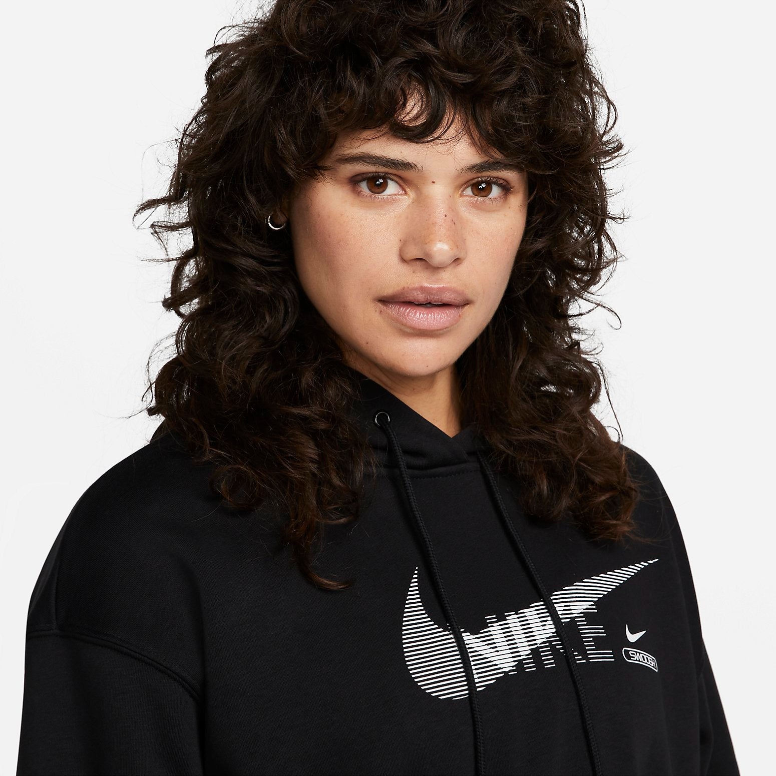 (WMNS) Nike Sportswear Swoosh Fleece Pullover Hoodie 'Black White' DR5613-010