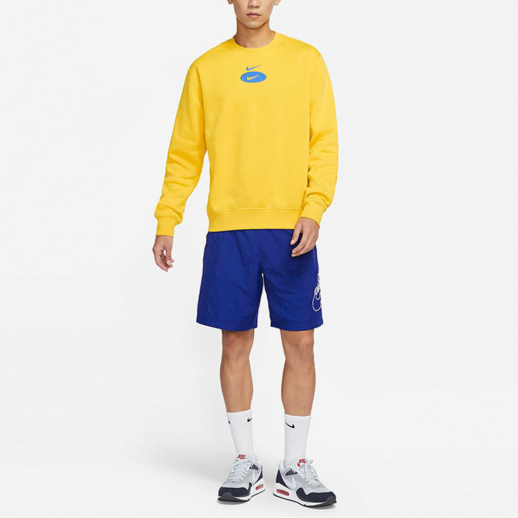 Men's Nike As Nsw Sl Bb Crew Logo Casual Sports Fleece Lined Round Neck Long Sleeves Bright Yellow DM5461-709