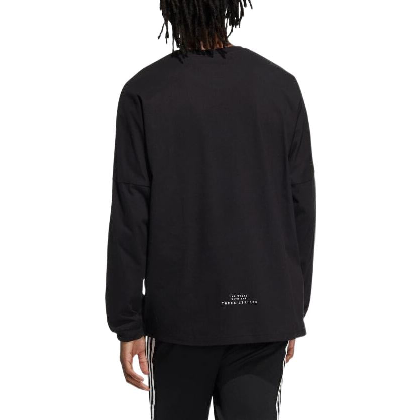 Men's adidas Logo Stripe Printing Round Neck Pullover Long Sleeves Japanese Version Black T-Shirt HC9977
