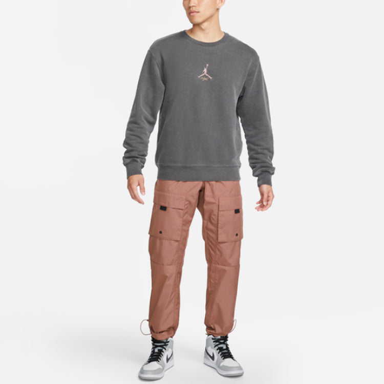 Men's Air Jordan As J Flt Hrtg Flc Crew Embroidered Logo Sports Knit Pullover Round Neck Autumn Dark Grey DO2308-010