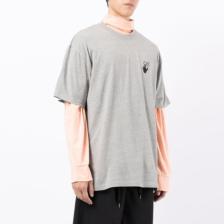 Men's Off-White FW21 Logo Printing Round Neck Pullover Short Sleeve Loose Fit Gray T-Shirt OMAA038F21JER0020810