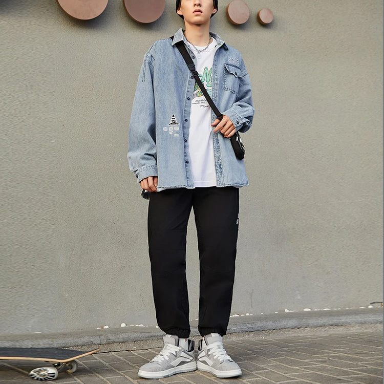 Li-Ning Skateboard Series Logo Embroidered Loose Washed Denim Shirt 'Light Blue' ASHS011-1