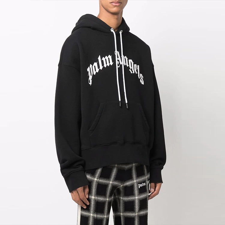 Palm Angels Curved Logo Hoodie 'Black White' PMBB058C99FLE0031001