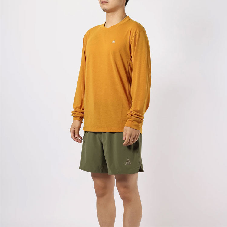 Men's Nike Dri-FIT ACG Solid Color Outdoor Logo Embroidered Casual Round Neck Long Sleeves Orange T-Shirt DO9270-727