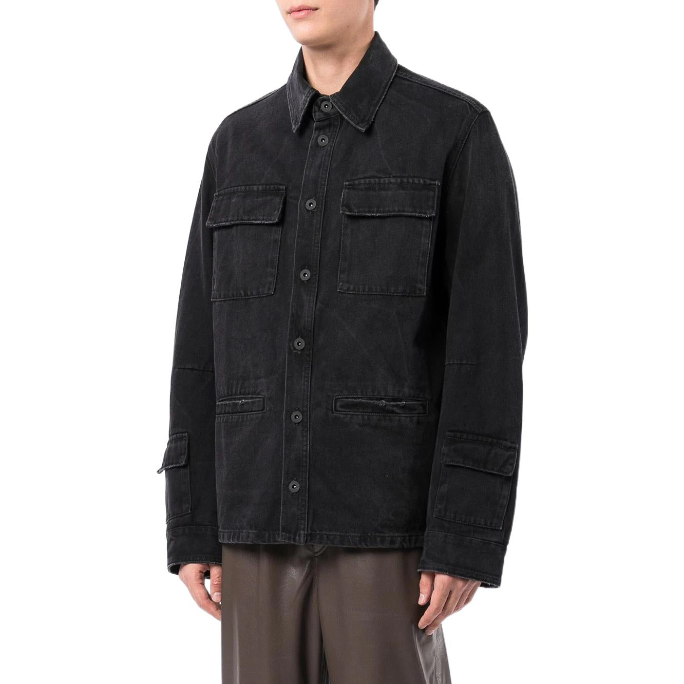 Men's Off-White FW22 Solid Color Casual Long Sleeves Denim Black Shirt OMYE070F21DEN0011209