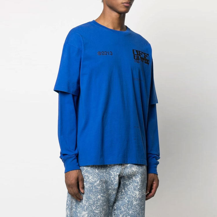 Off-White SS21 Logo Printing Long Sleeves Ordinary Version Blue OMAB022S21JER0054510