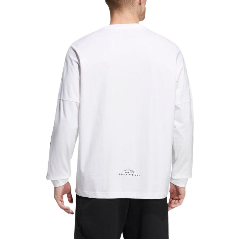 Men's adidas Stripe Logo Printing Round Neck Long Sleeves White T-Shirt HC9978