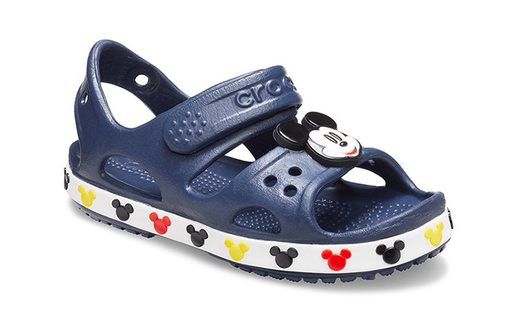 (PS) Crocs Funny Mickey Velcro Outdoor Open Toe Flat Heel Sports Deep Blue Sandals 206171-410