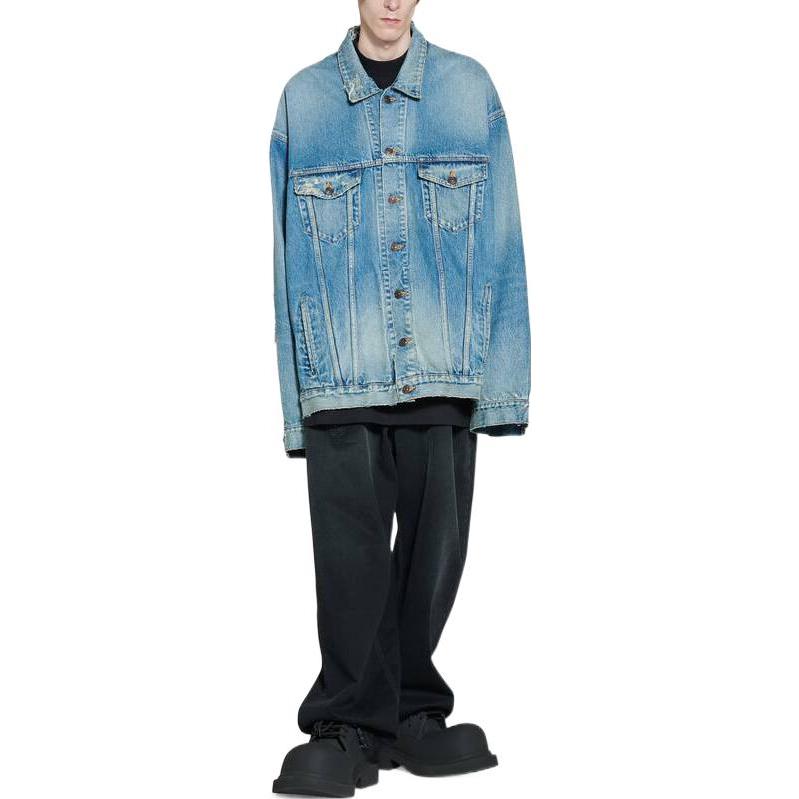 Balenciaga Destroyed Denim Jacket 'Blue' 727840TNW014268