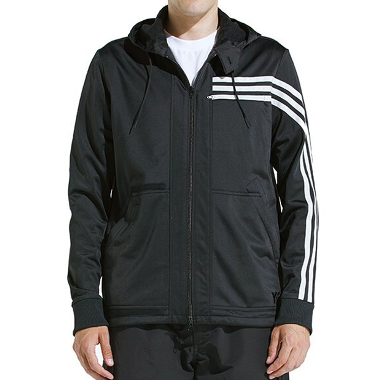 Men's Y-3 Three Stripe Sports hooded Long Sleeves Jacket Black FJ0465
