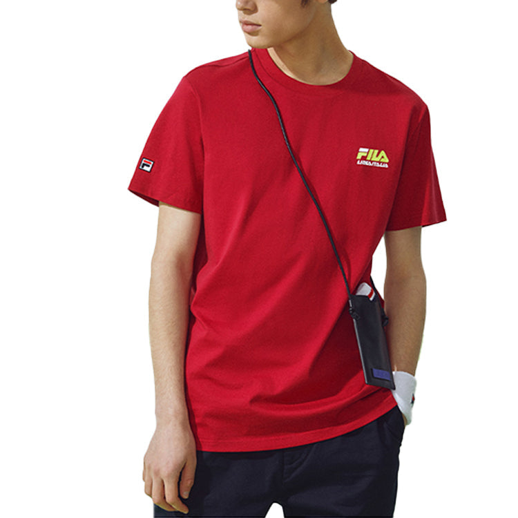 Men's Fila Yellow logo Short Sleeve Red T-Shirt T11M026102F-RD