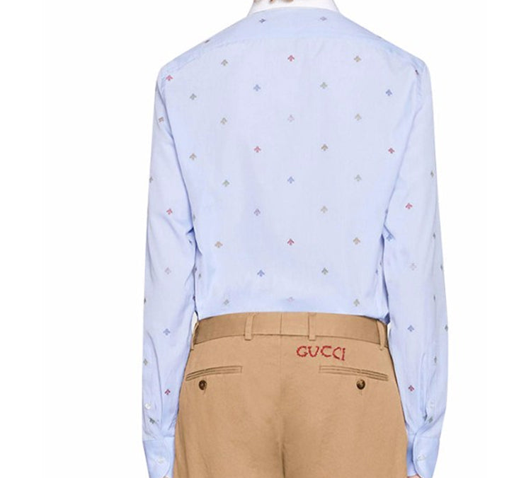 Gucci Bee Long Sleeve Shirt For Men Blue 547232-ZAADW-4930