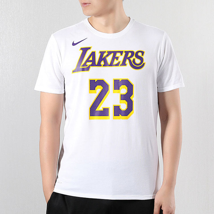 Nike Casual Sports Short Sleeve Lakers LeBron James 23 White AR4887-109