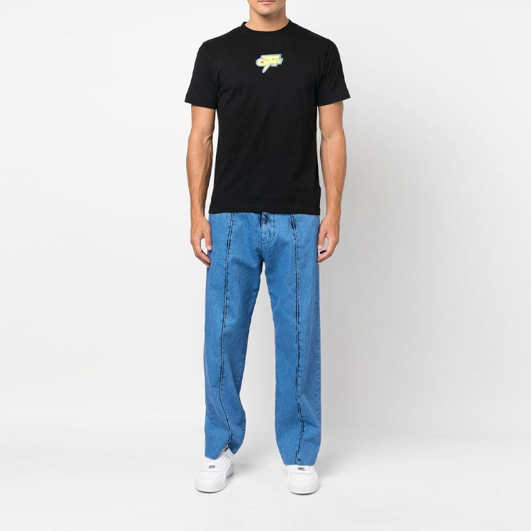 Off-White FW22 Back Logo Printing Round Neck Short Sleeve Slim Fit Version Black OMAA027F22JER0071070