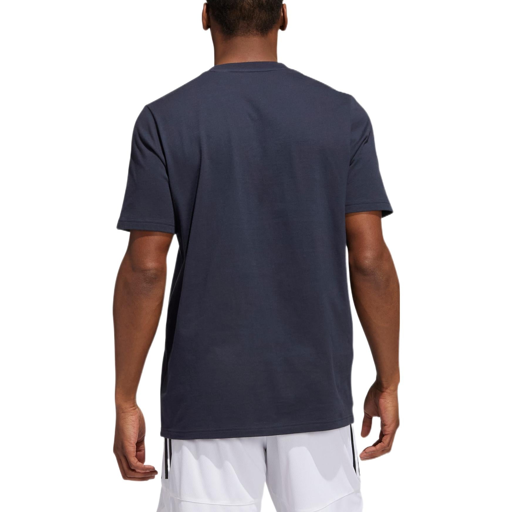 adidas Logo Basketball Pattern Round Neck Short Sleeve Navy Blue HK6717