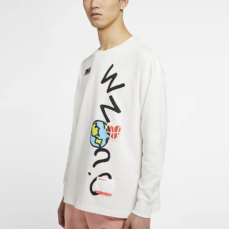 Air Jordan Alphabet Printing Round Neck Long Sleeves White CW4262-100