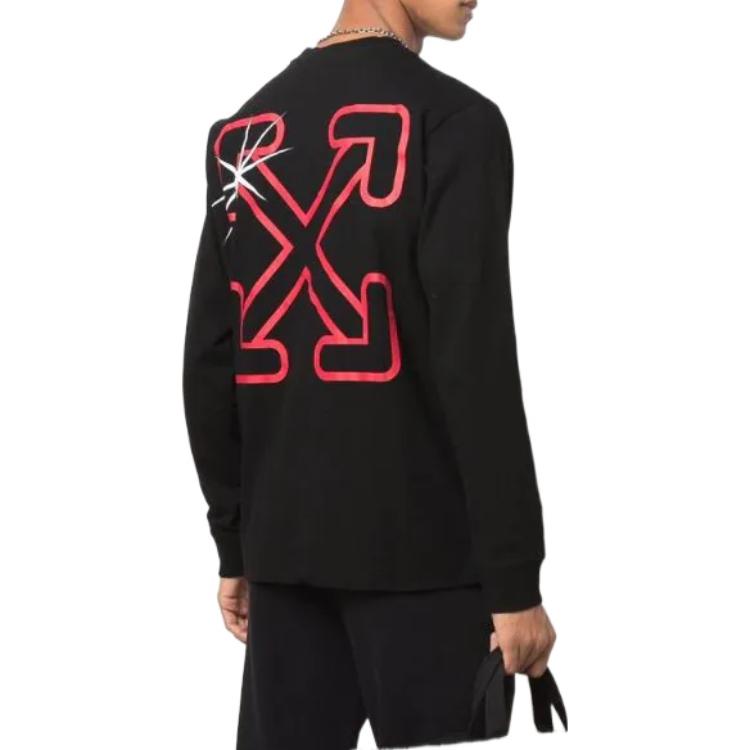 Men's Off-White SS22 Logo Arrow Printing Round Neck Pullover Long Sleeves Version Black OMAB064F21JER0121025