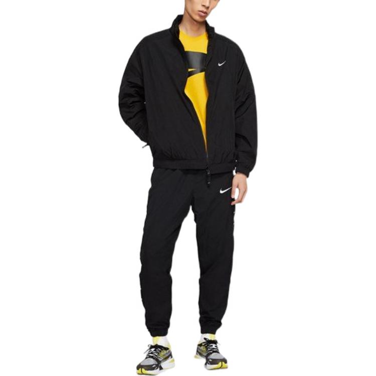 Men's Nike Lab Track Stand Collar Solid Color Logo Casual Jacket Black DB9391-010
