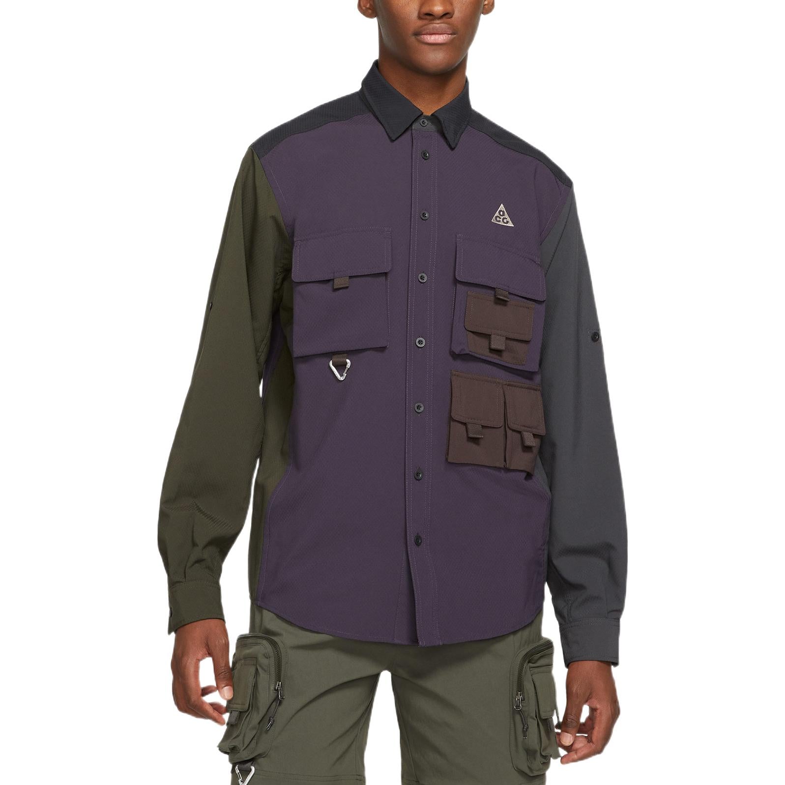 Nike ACG Cargo Multiple Pockets Colorblock Long Sleeves Shirt Purple DB1013-070