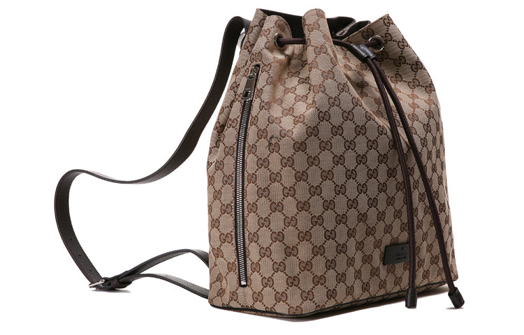 Men's Gucci Logo Drawstring Canvas Bucket Bag Backpack One Size Brown 449175-KY9MN-9790