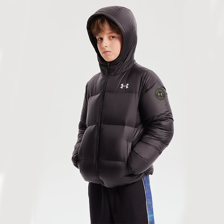 (GS) Under Armour Warm Hooded Short-Length Down Jacket 'White Black' 224210605
