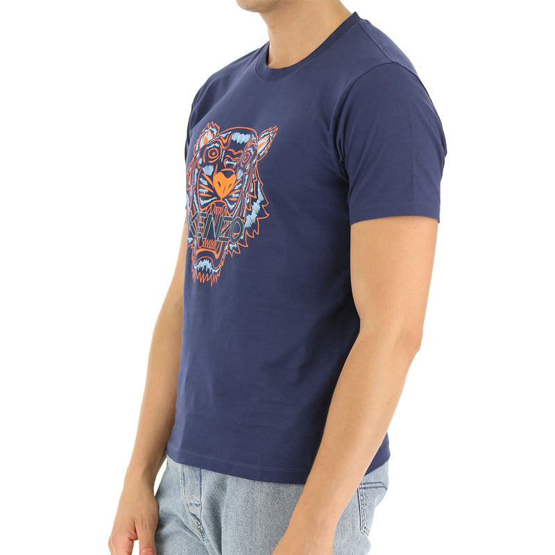 Men's KENZO Tiger Logo Printing Tiger Head Short Sleeve Blue 5TS050-4YA-78