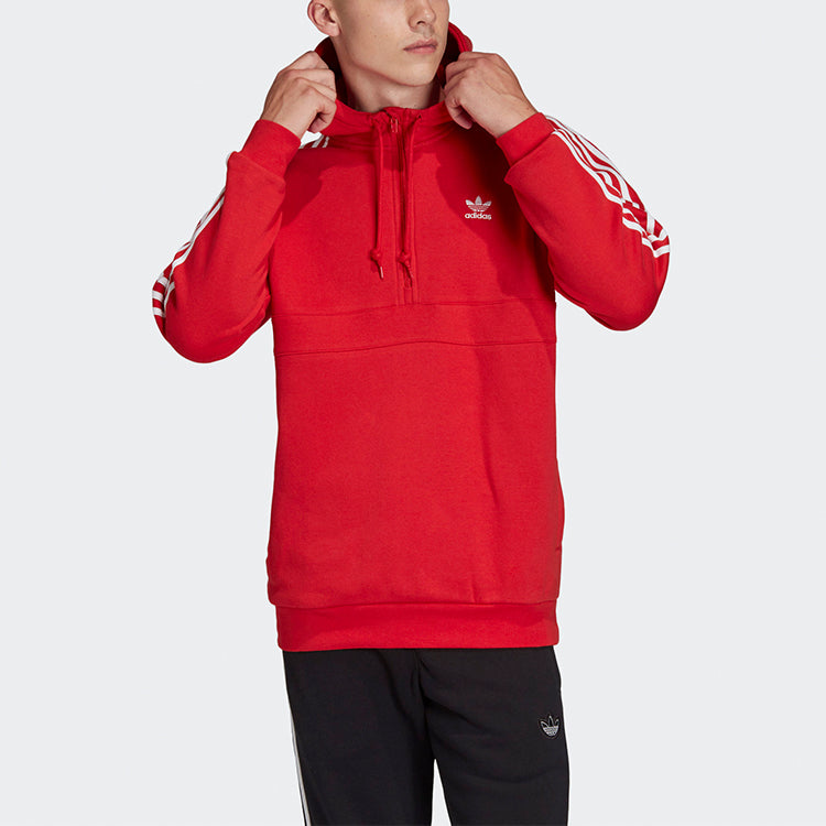 adidas originals Half Zipper Pullover hooded Fleece Lined Stay Warm Red FM3763