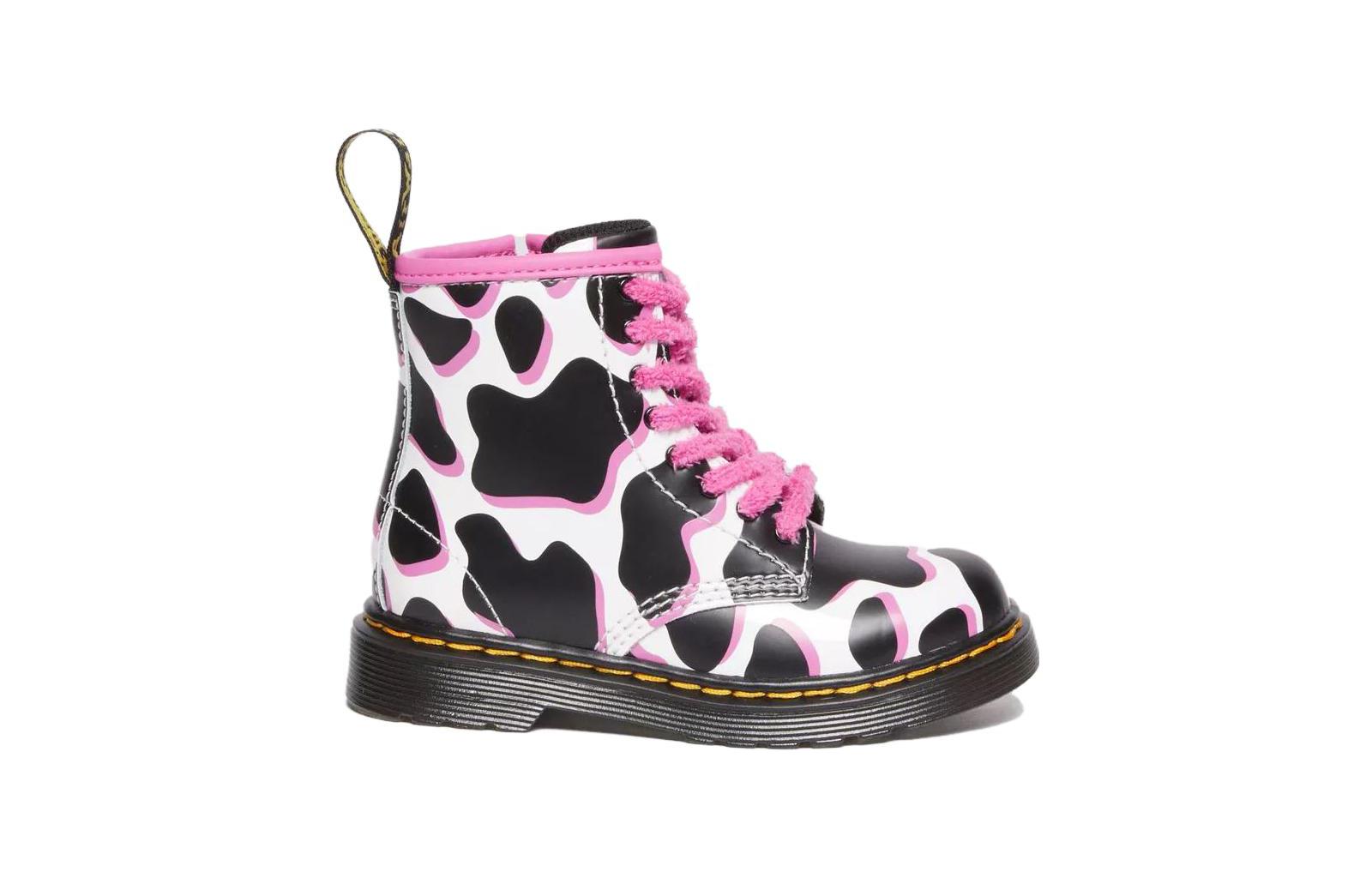(TD) Dr. Martens 1460 Cow Print Patent Leather Lace Up Boots 'Black White Pink' 31312100