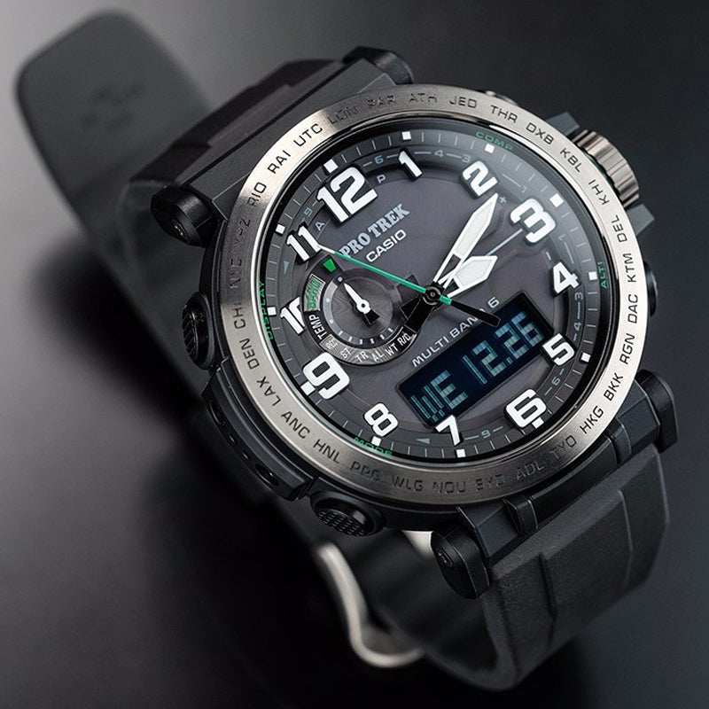 CASIO Waterproof Sports Shockproof Solar Powered Mens Black Analog/Digital Combo PRW-6600Y-1PR