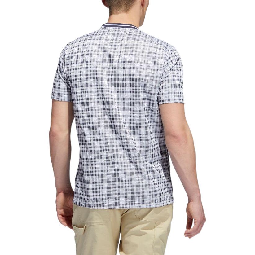 Men's adidas Adicross Golf Sports Plaid Round Neck Short Sleeve White / Slightly Blue T-Shirt HF9097