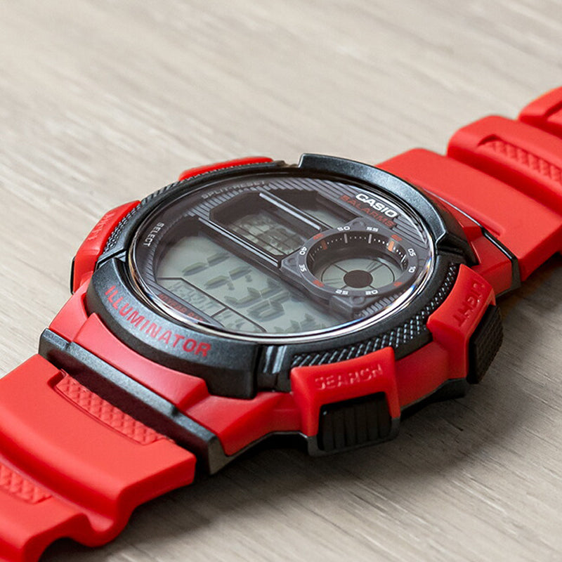 Men's CASIO Sports waterproof Mens Red Digital AE-1000W-4A