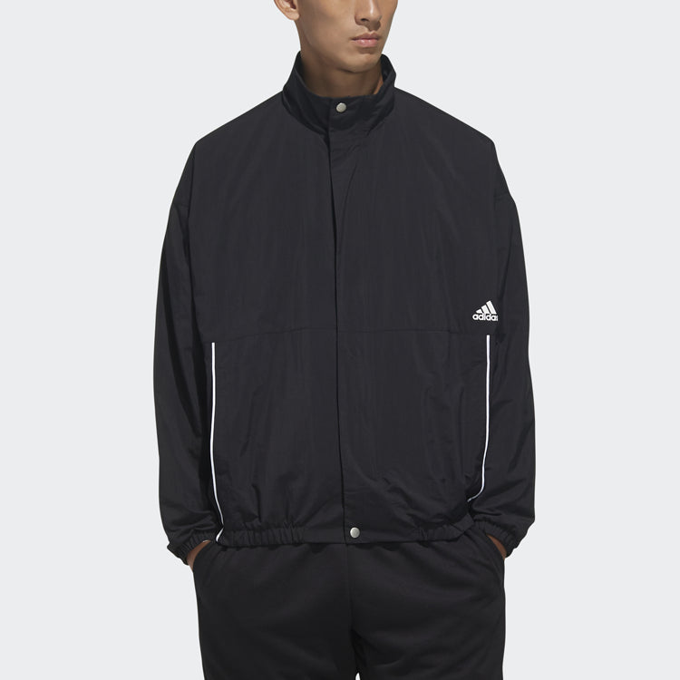 adidas Outlets Stand Collar Casual Sports Jacket Black HN8479