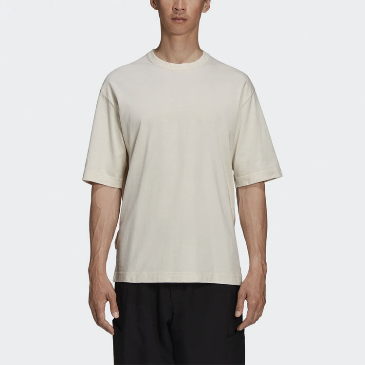 Men's Y-3 SS21 Rear Logo Printing Round Neck Short Sleeve Creamy White T-Shirt GV6082